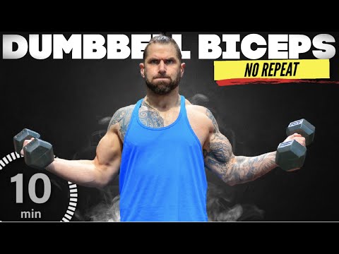 10 Min Bicep No Repeat Dumbbell Workout (works even with light weights)