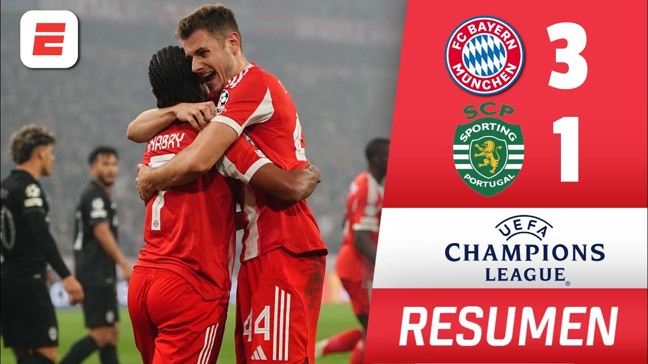 BAYERN MUNICH de LUIS DÍAZ REMONTÓ vs SPORTING CP. Goles de Gnabry, Karl y Tah | Champions League