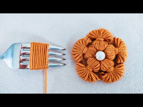 Super Easy Woolen Flower Making Trick with Fork - Hand Embroidery Designs - Amazing Trick -DIY Craft