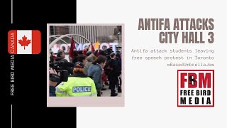 Chaos at Toronto City Hall 3: Antifa attack students leaving free speech protest #BasedUmbrellaJew