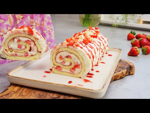 🍓 Erdbeer-Biskuitrolle mit Mascarpone – Einfaches Sommerrezept. Fruchtig & Lecker