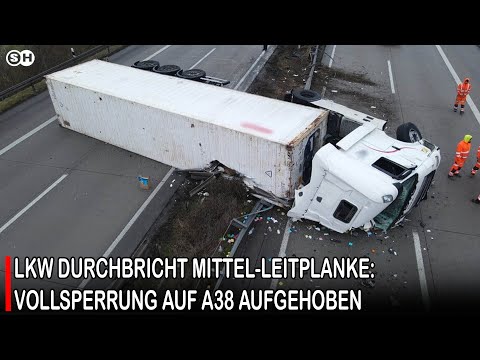 LKW DURCHBRICHT MITTEL-LEITPLANKE: VOLLSPERRUNG AUF A38 AUFGEHOBEN #germany  | SH News German