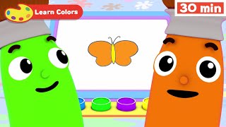Learn Colors for Babies w Petey the Paintbrush | First words for kids | Red & Green colors for kids