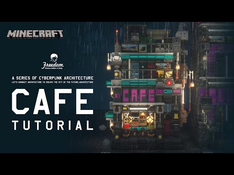 [Creating Cyberpunk Architecture in Minecraft] Cyberpunk Cafe  #116
