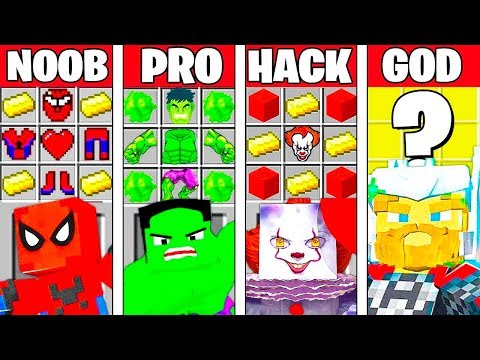 Minecraft Battle: SUPERHEROES CRAFTING CHALLENGE - NOOB vs PRO vs HACKER vs GOD ~ Funny Animation