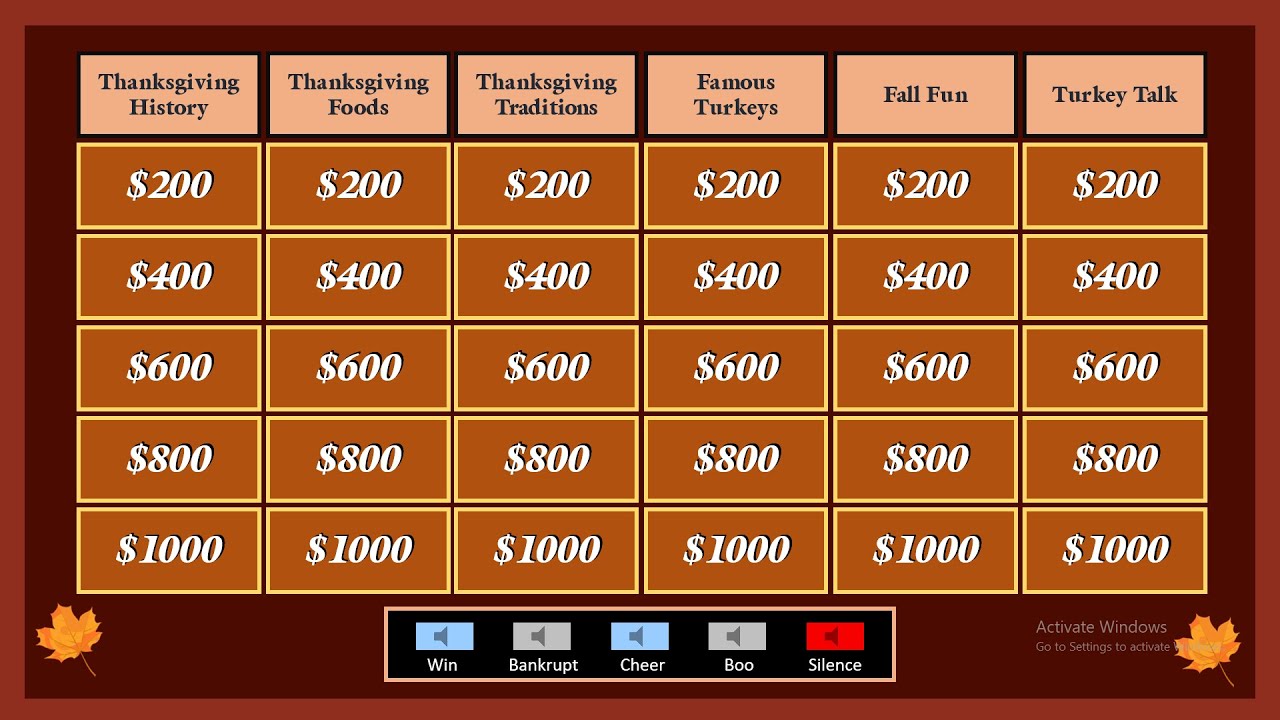 Thanksgiving Jeopardy Game