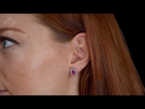 FG29-RUY - PINK SAPPHIRE 7 X 5MM AND DIAMOND 18K WHITE GOLD EARRINGS