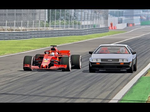 Ferrari F1 2018 vs DeLorean Back To The Future - Monza with TIME TRAVEL