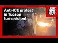 Anti ICE Protesters Use Homemade Shields Sling Paints At Agents During Tucson Protest