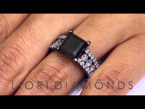 BDR-SOLD-062 - 4.08 Carat Princess Cut Natural Black Diamond Engagement Ring 14k Black Gold
