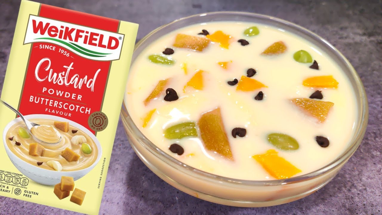 WeikFiELd Custard Powder Butterscotch Recipe in Hindi | वीकफील्ड कस्टर्ड पाउडर बटरस्कॉच फ्लेवर में