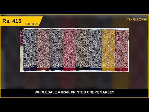 Wholesale Ajrak Printed Crepe Sarees – product video thumbnail