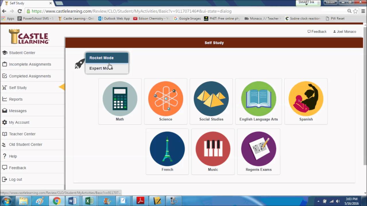 Castle Learning Login& Creating Self Studies for End of Year Review