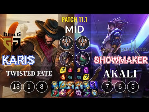 GEN Karis Twisted Fate vs DWG Showmaker Akali Mid - KR Patch 11.1
