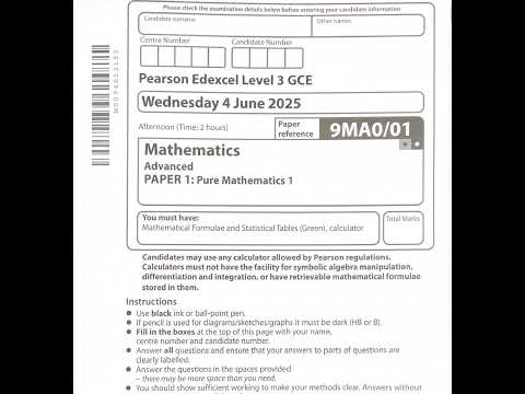 2025 pure Maths paper 1 Edexcel