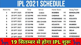 IPL 2021 - IPL 2021 Part-II UAE Schedule (19 September to 15 October)