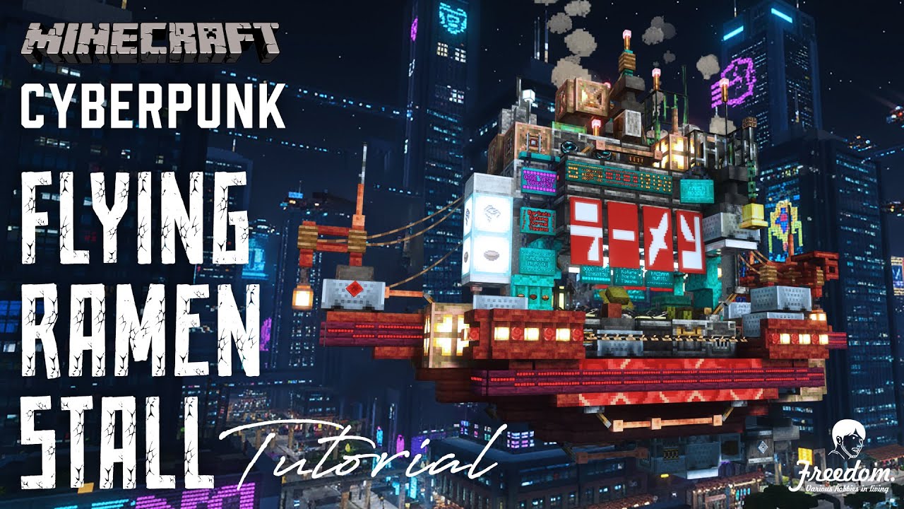 Minecraft Tutorial: How to Build a Real Architect's Base | Cyberpunk flying ramen stall #135