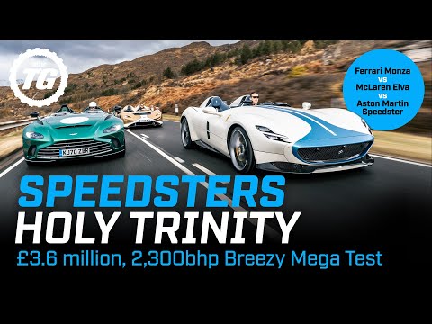 Thumbnail for Ferrari Monza vs McLaren Elva vs Aston Martin Speedster – £3.6m, 2,300bhp mega test | Top Gear by Aston Martin, Ferrari, Car