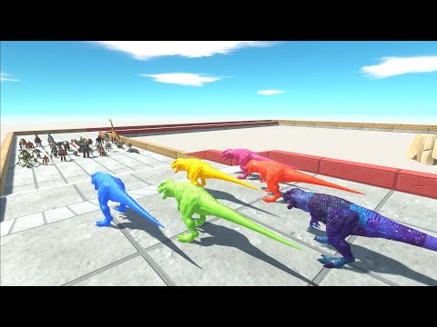 Dinosaur Trying Race To Escape From Neon T-REX Aliens - Animal Revolt Battle Simulator