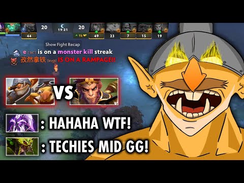 TECHIES MID vs MONKEY KING!! 19MINS RAMPAGE!! HOW?????