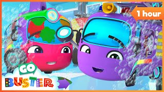 🚗 Sparkling Clean at the Rainbow Car Wash! | 1 Hour | Go Buster - Bus Cartoons &amp; Kids Stories