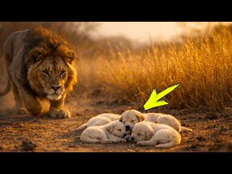 The lion saw the newborn puppies... His reaction is shocking!