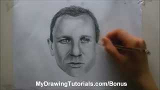 Speed Portrait Drawing of Daniel Craig - James Bond - Realistic Portrait Drawing