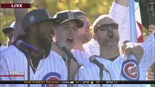 Chicago Cubs sing &#39;Go Cubs Go&#39; with fans