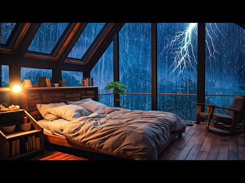 Regengeräusche und Donner auf Fenster - Starker Regen für tiefen Schlaf,Entspannen,Stress reduzieren