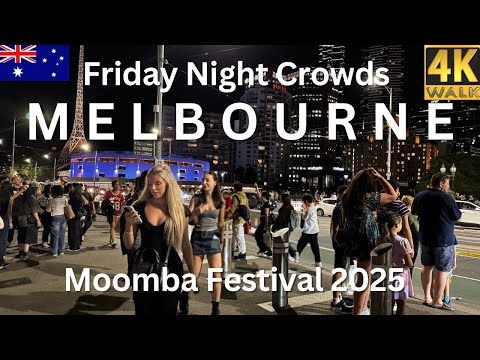 Walk Through Melbourne Australia At Night Event In The City Of Melbourne 4K
