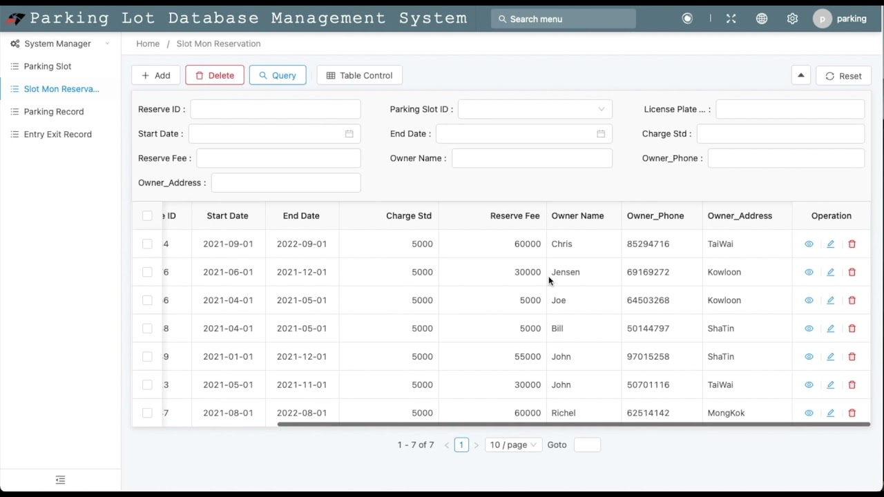 5003 parking lot database