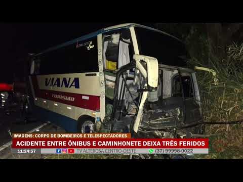 Pedra do Indaiá: Acidente entre ônibus e caminhonete deixa três feridos
