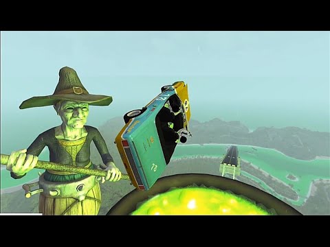 Beamng drive - open bridge crashes over spooky witch pot ( part - 2 ) #beamng