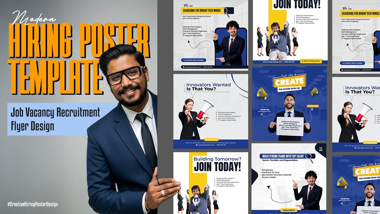 Modern Hiring Poster Template | Job Vacancy Recruitment Flyer Design #creativeposter #flyer