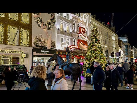 London Christmas Evening Walk Tour | Central London Christmas Shopping | London Walk [4K HDR]