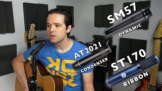 Video thumbnail for Comparing Microphone Types - SM57 Dynamic VS AT2021 Condenser VS ST170 Ribbon by Landon Bailey