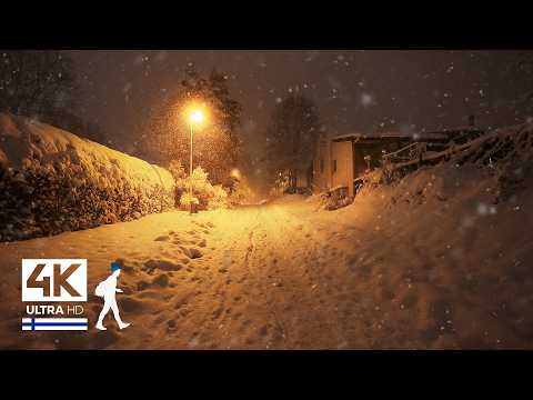 Therapeutic Night Walk in Heavy Snowfall ☃️ Järvenpää, Finland - Slow TV 4K