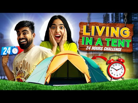 Living In A Tent House For 24 Hours Challenge 😱