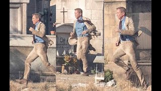 James Bond - No Time To Die: Daniel Craig shooting a scene at a cemetary near Matera, Italy