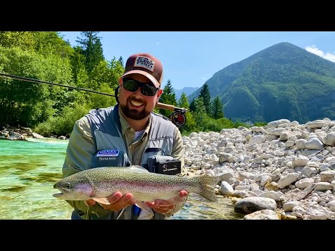 Fly fishing for trout on Soča in Slovenia