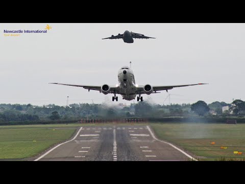 RAF C-17 Globemaster and P-8 Poseidon training at Newcastle Airport