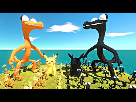 Rainbow Friends Orange Team + Pikachu Team vs Shadow Itself - Animal Revolt Battle Simulator