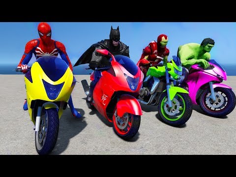 Spiderman VS Batman VS Iron Man VS Hulk - Super Heroes Bike Race