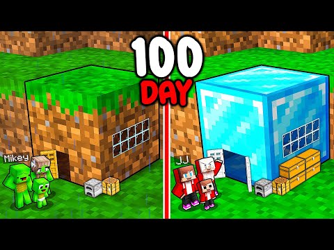 JJ and Mikey: POOR vs RICH Block Base 100 Days Family Battle in Minecraft - Maizen