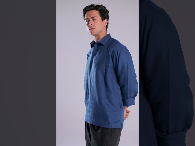 بولو أزرق كلاسيكي كم طويل - Classic blue polo