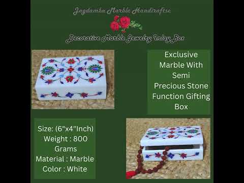White marble round shape trinket box multicolor gemstones in...