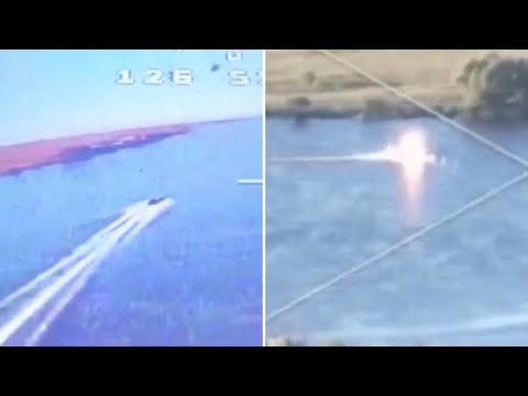 Ryska soldaterna flyr i motorbåt – jagas av drönare