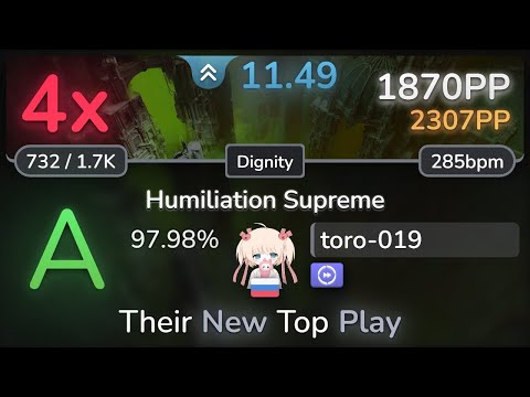 11.5⭐ toro-019 | Manticora - Humiliation Supreme [Dignity] +DT 97.98% | 1870pp 4❌ - osu!