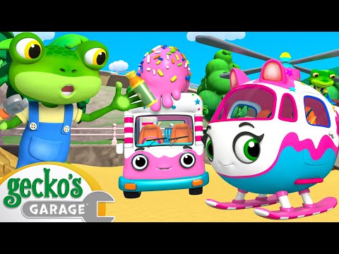 Ice Cream Helicopter Mod | Gecko the Mechanic | Vehicle Repair Cartoons | Buses, Trucks and Cars