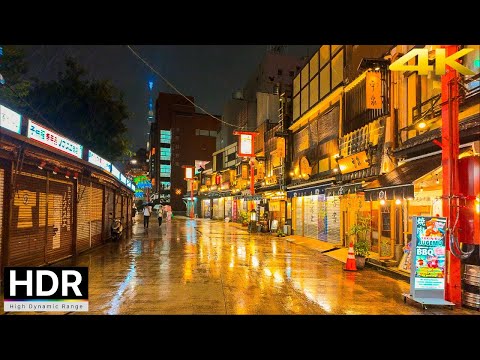 【4K HDR】Asakusa Tokyo, Rainy Night Walking, Summer 2024 // Japan Walk 4K HDR Real Audio